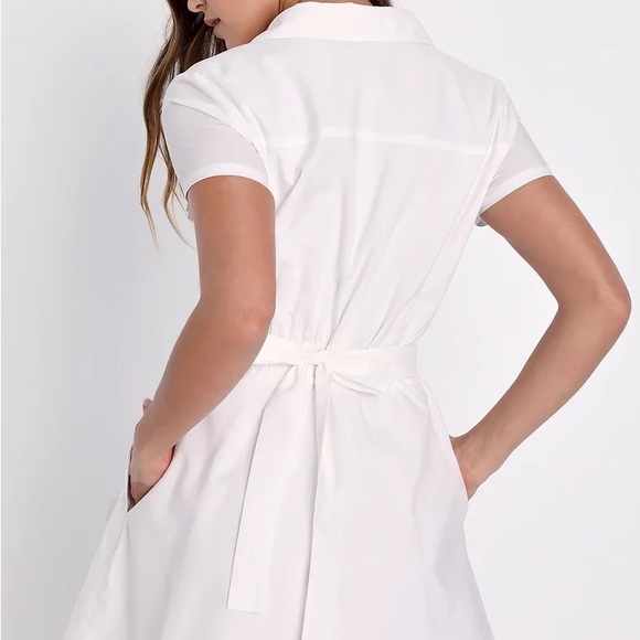 Adorable Vibes White Button-Front Mini Dress With Pockets - Picture 4 of 4